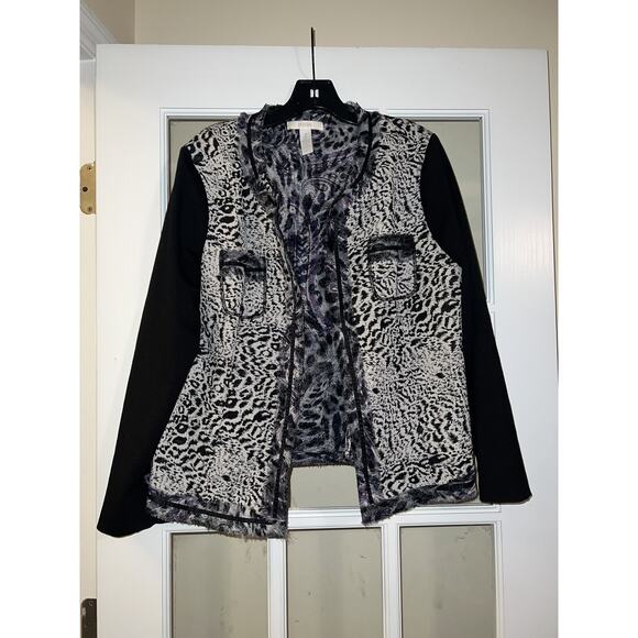 Chico’s women’s animal print blazer jacket open front long sleeved chicos sz 2 - Picture 1 of 5